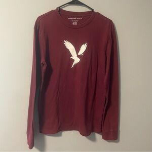 American Eagle Outfitters Burgundy Super Soft Graphic Tee Men’s XS Long Sleeve